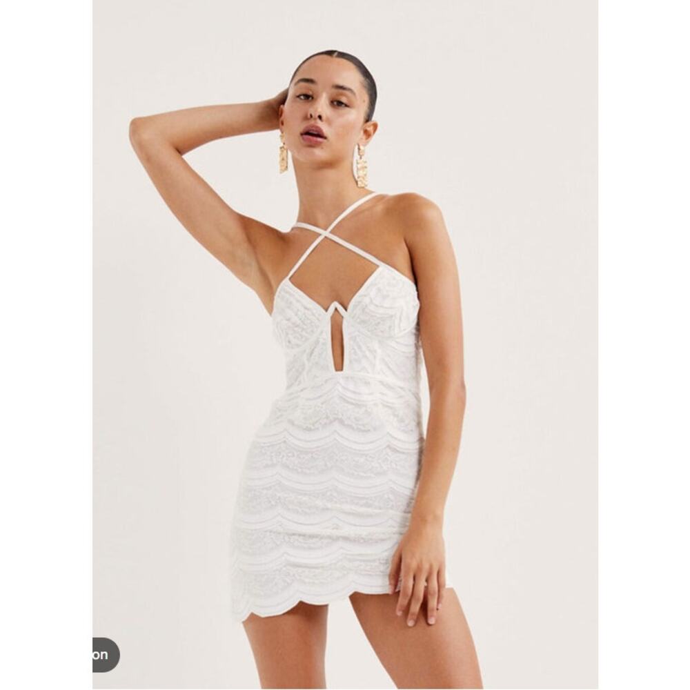 For Love and Lemons Mimi Mini Dress White Lace Bustier Womans S